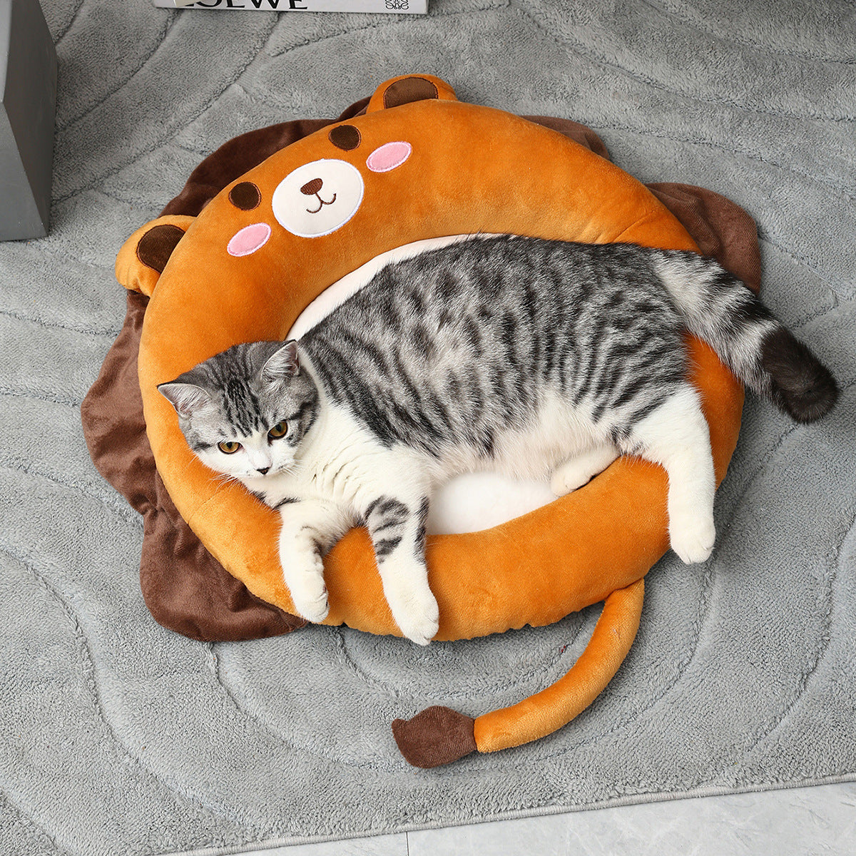Soft Plush Animal-Themed Pet Bed, for cats.