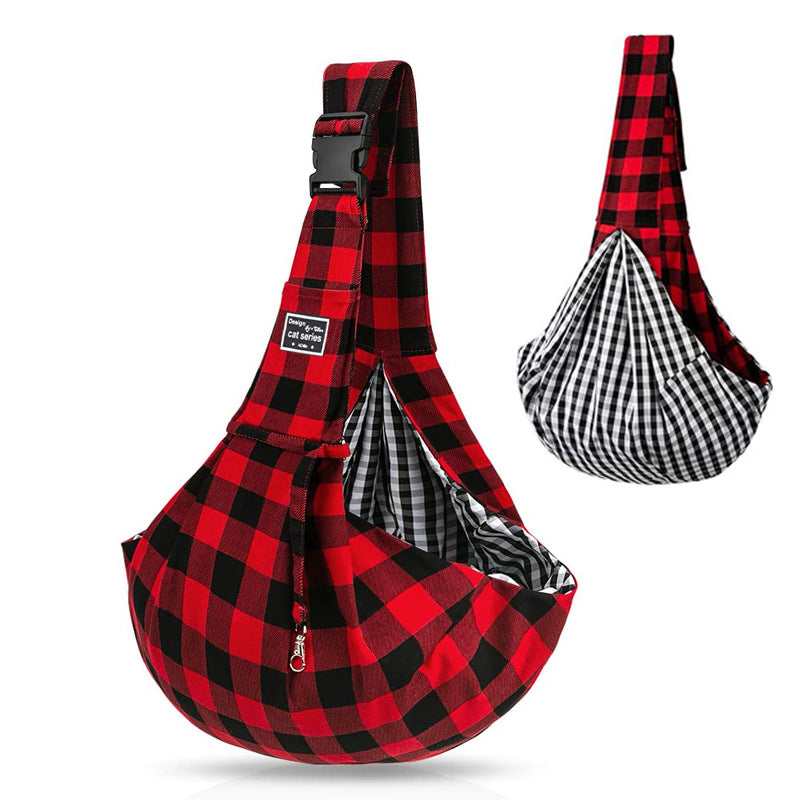 Adjustable Shoulder Pet Carrier Bag in Plaid Pattern, for dogs and cats.