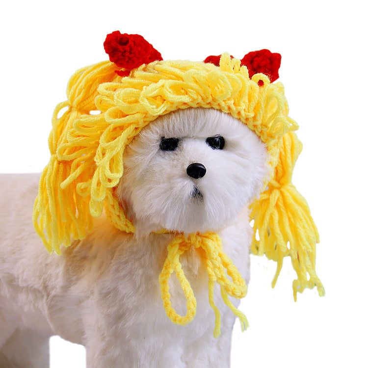 Hand-Knit Wool Bow Headgear, for dogs and cats.