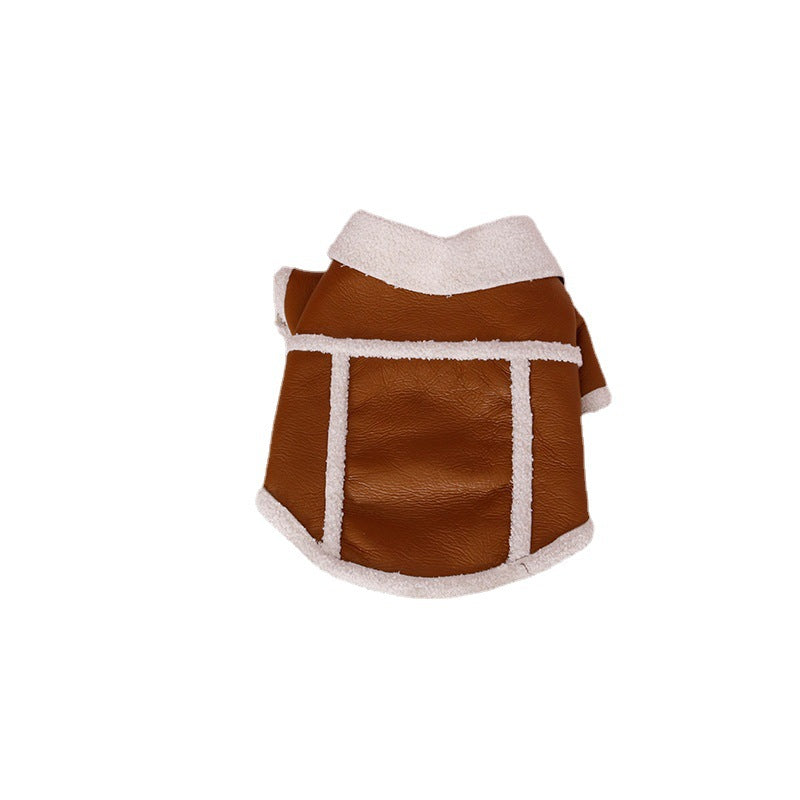 Plush-Lined PU Leather Zip-Up Jacket, for dogs.
