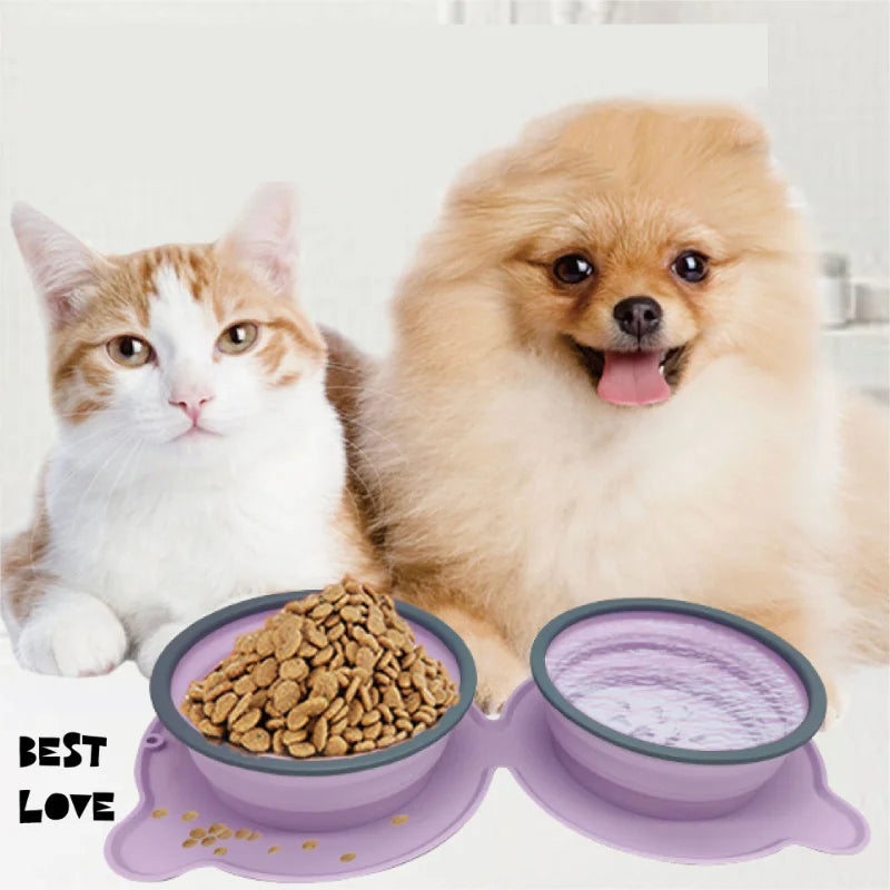 Foldable Silicone Double Travel Bowl for Pets