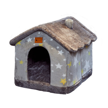 Foldable Enclosed Dog House – Warm Winter Cave Kennel for Cats & Dogs – in use