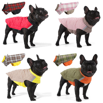 Double-Sided Reflective Plaid Dog Vest – Warm Winter Coat – in use