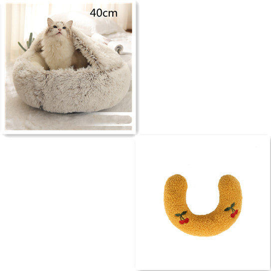 Round Winter Pet Bed – Plush Warm House for Dogs & Cats – side view