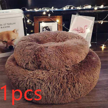 Round Plush Pet Nest Bed - Cozy Kennel for Small Dogs & Cats – lifestyle photo