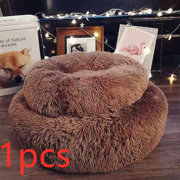 Round Plush Pet Nest Bed - Cozy Kennel for Small Dogs & Cats – lifestyle photo