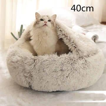 Round Winter Pet Bed – Plush Warm House for Dogs & Cats – angle view