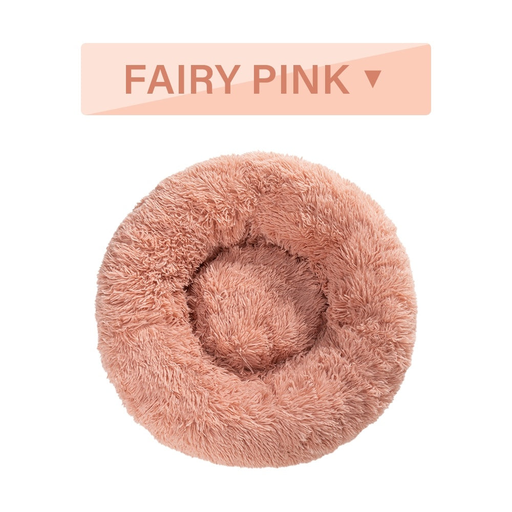 Fluffy Donut Dog Bed  Warm Soft Long Plush Pet Cushion Dog House Cat  Bed Washable Pet Sofa Mat Calming Samll Large Dog Beds - kindoPet