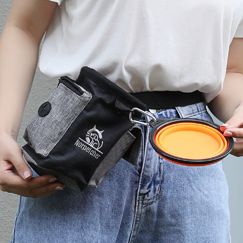 Three-Piece Dog Training Set with Bag, Leash, and Bowl, for dogs.