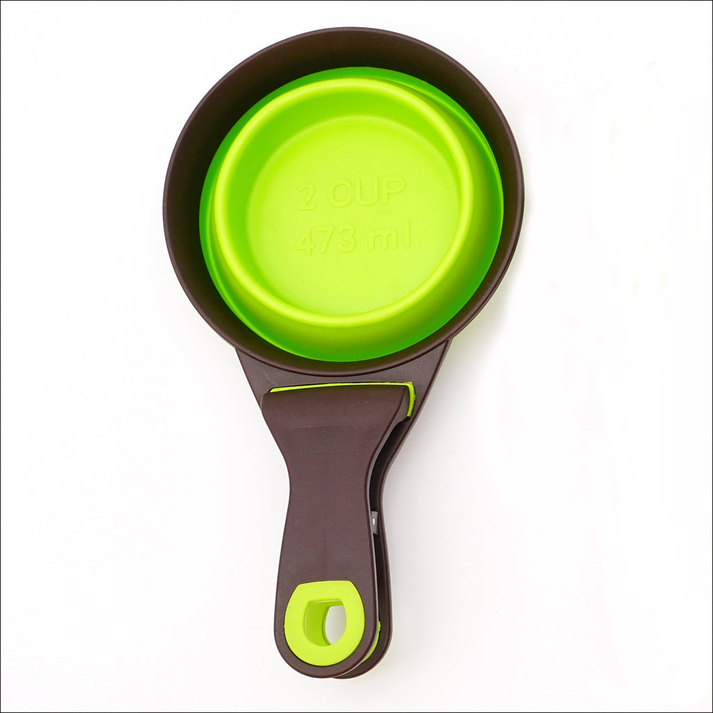 Folding Travel Bowl and Measuring Scoop, for dogs and cats.