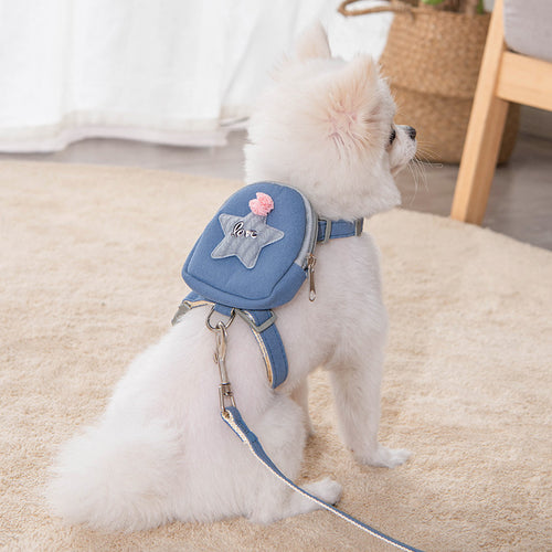 Star Print Polyester Vest Harness Leash for Dogs