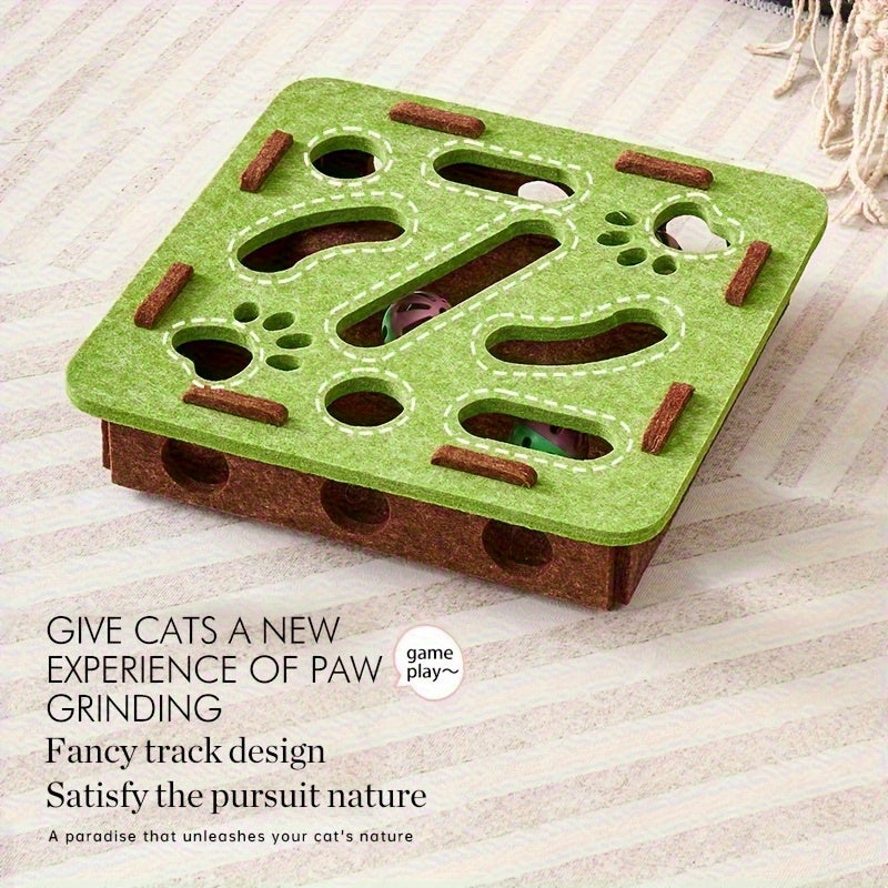 Interactive Cat Puzzle Toy With Maze Tunnel, Bell Ball & Pathways - No Batteries Needed, Durable Felt Construction - Mental Stimulation & Hunting Exercise For Indoor Cats