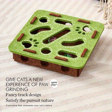 Durable Felt Interactive Cat Puzzle Toy With Maze, Bell Ball & Pathways – detail view