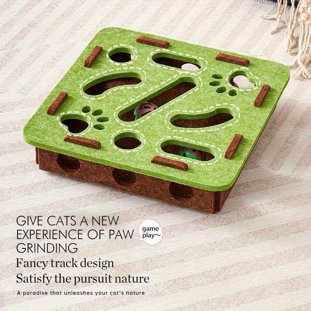 Durable Felt Interactive Cat Puzzle Toy With Maze, Bell Ball & Pathways – detail view