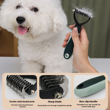 7-Piece Pet Grooming Kit – Scissors, Brushes & De-Shedding Comb – detail view