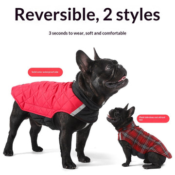 Double-Sided Reflective Plaid Dog Vest – Warm Winter Coat