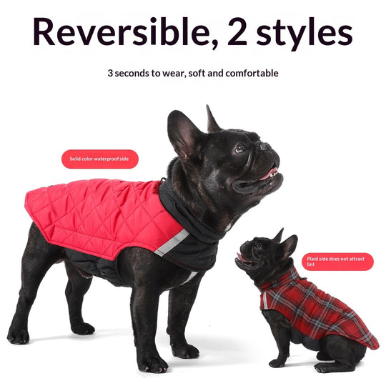 Double-Sided Reflective Plaid Dog Vest – Warm Winter Coat