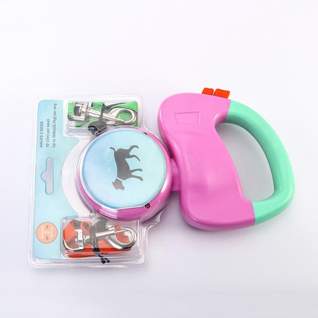 Retractable Dual Dog Leash – Tangle-Free 360° Swivel Double Walking Leash – angle view