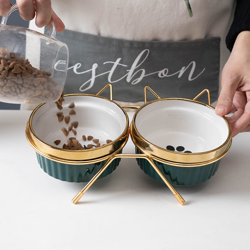 Raised Double Bowl and Stand Set, for cats.