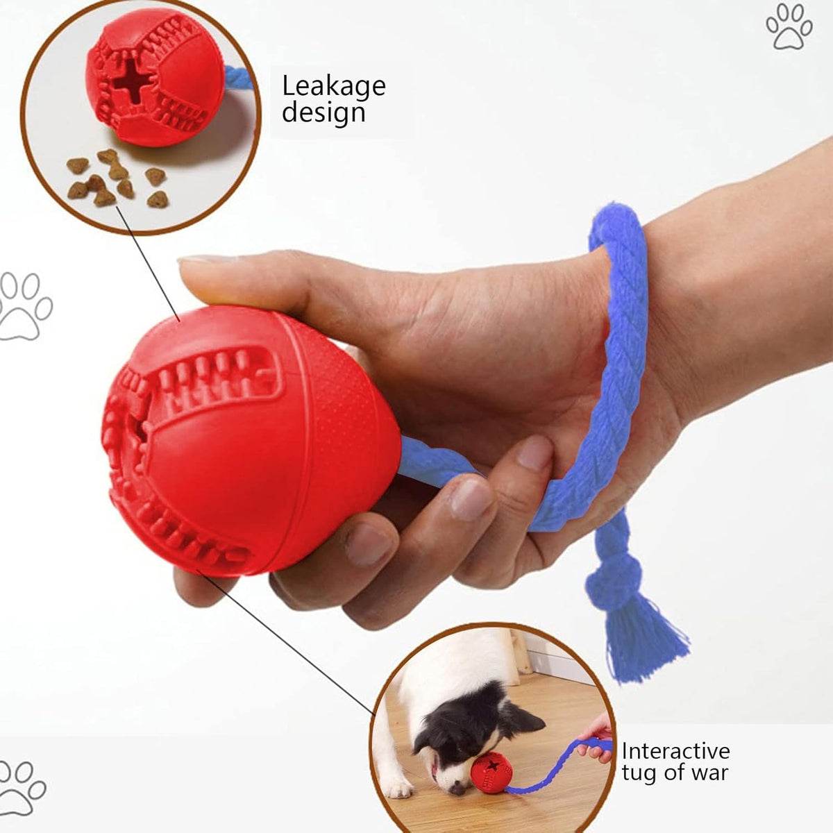 Rubber Treat Dispenser Toy with Rope, Connects to Crate, for dogs.