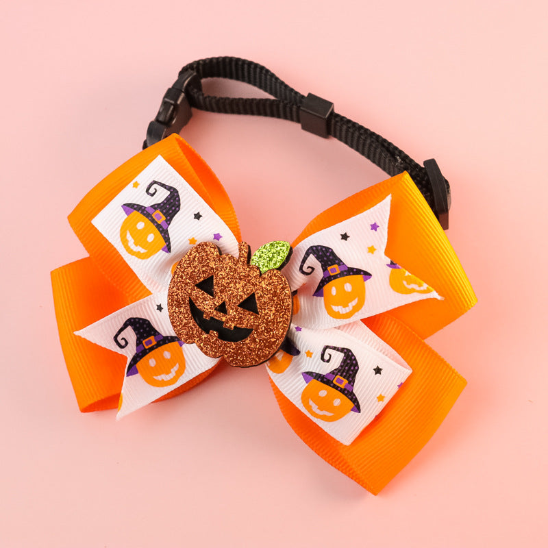Pumpkin Bow Tie Collar with Bell, for dogs and cats.