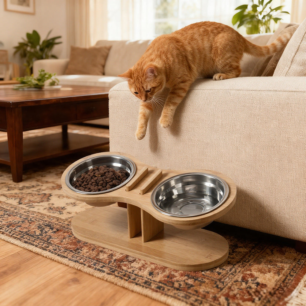 Adjustable Tilted Wood Feeding Stand for Pets