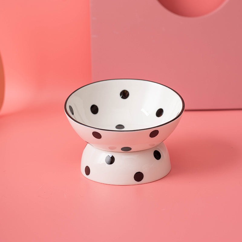 Raised Ceramic Cat Bowl with Polka Dot Design, for cats.