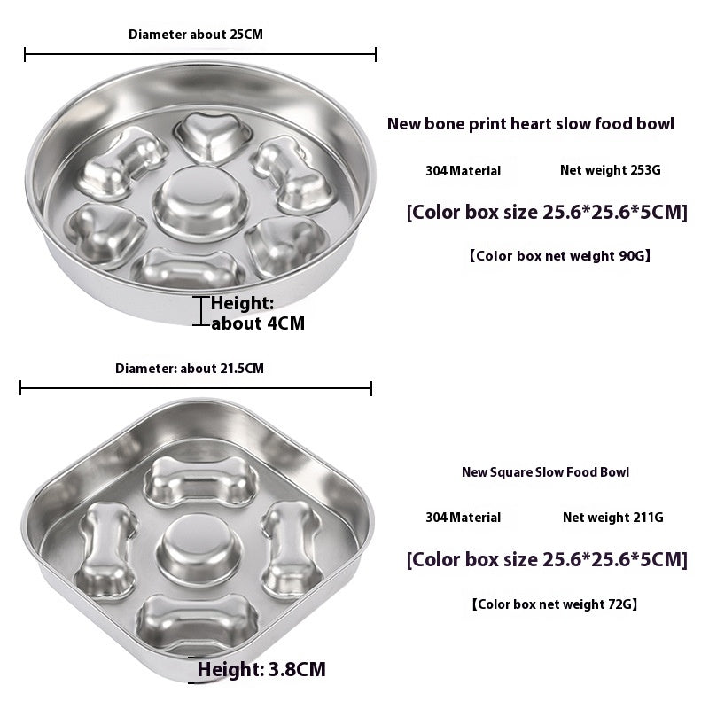 Stainless Steel Slow Feeding Bowl, for dogs and cats.