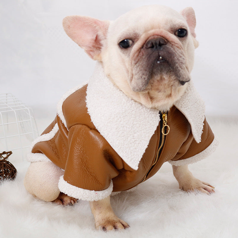 Plush-Lined PU Leather Zip-Up Jacket, for dogs.