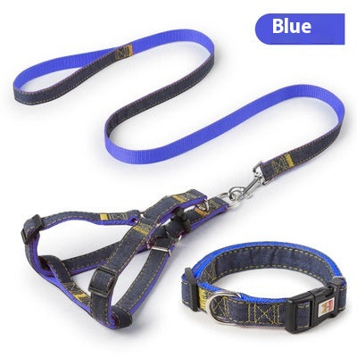 Denim Chest and Back Harness Leash Set, for dogs.