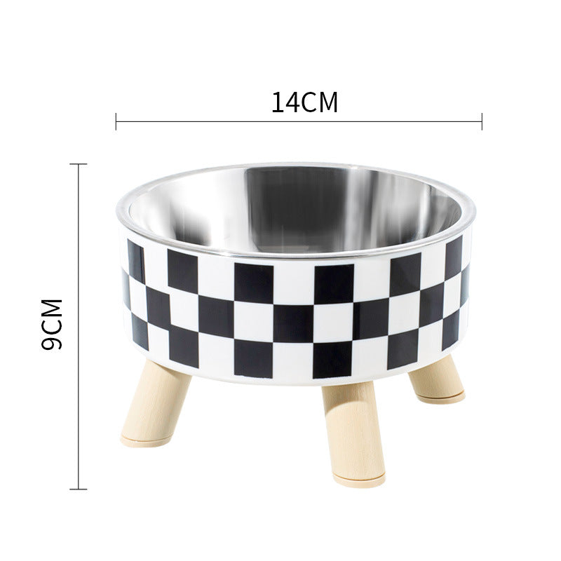 Polka Dot Stainless Steel Bowl on Four Legs, for cats.