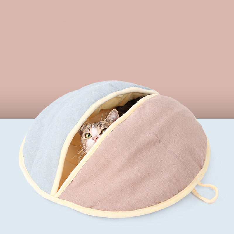 Semi-Enclosed Cotton and Linen Pet Nest, 55 by 60 cm, for dogs and cats.