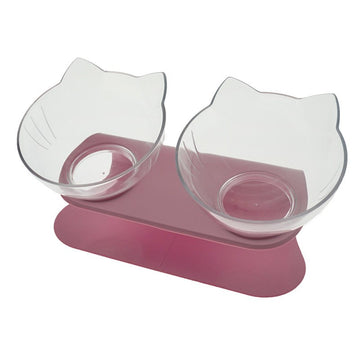 Elevated Double Cat Bowl – 15° Tilted Neck-Protection Food & Water Feeder – features