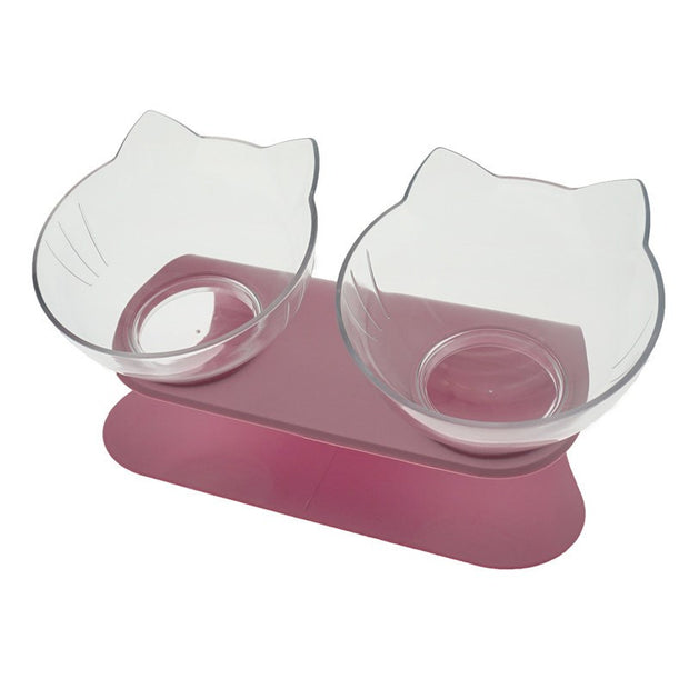 Elevated Double Cat Bowl – 15° Tilted Neck-Protection Food & Water Feeder – features