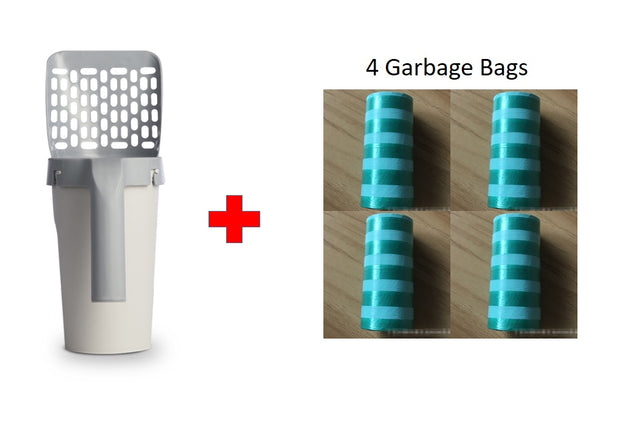Integrated Cat Litter Scoop – Waste Bin & Bag Storage Set – angle view