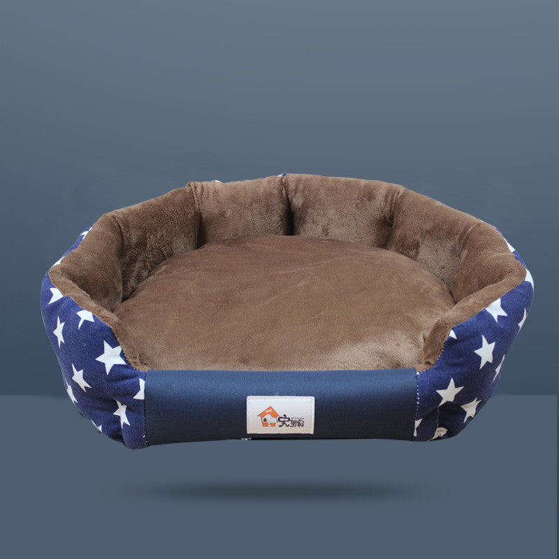 Round Star-Pattern Pet Nest Bed with Removable Cover, for dogs.