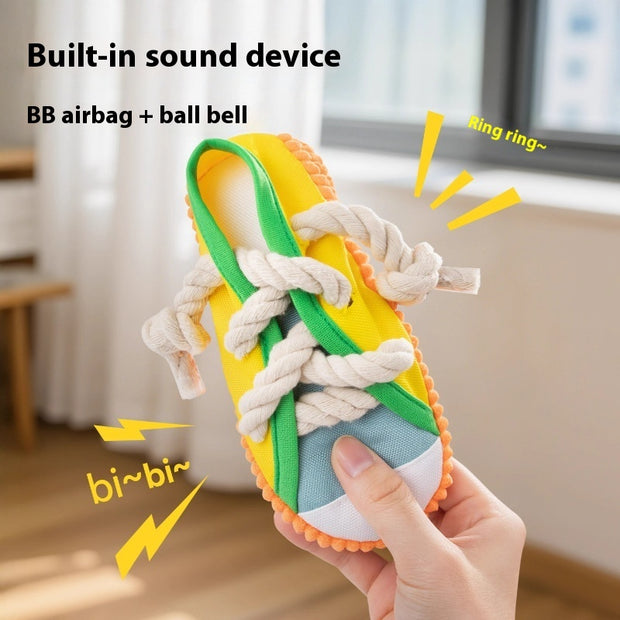 Squeaky Slipper Dog Toy – Soft Plush Chew & Molar Teether – detail view