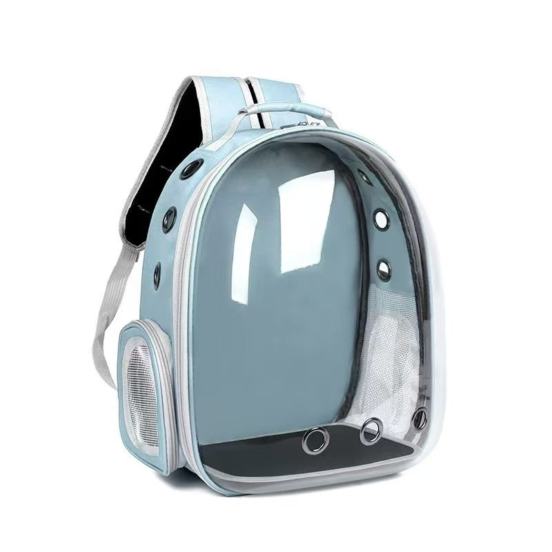 Transparent Panoramic Pet Backpack with Side Opening, for dogs and cats.