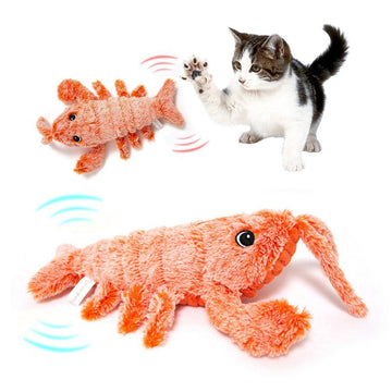 Electric Jumping Shrimp Cat Toy – USB Plush Lobster