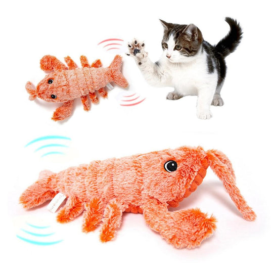Electric Jumping Shrimp Cat Toy – USB Plush Lobster