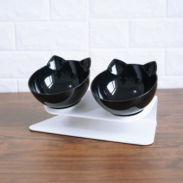 Elevated Double Cat Bowl – 15° Tilted Neck-Protection Food & Water Feeder – features