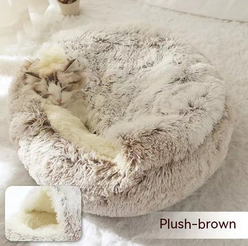 Round Winter Pet Bed – Plush Warm House for Dogs & Cats – lifestyle photo