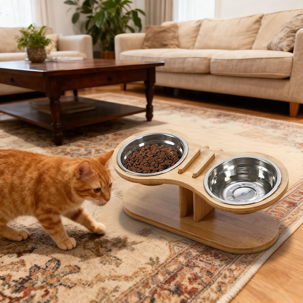 Adjustable Tilted Wood Feeding Stand for Pets