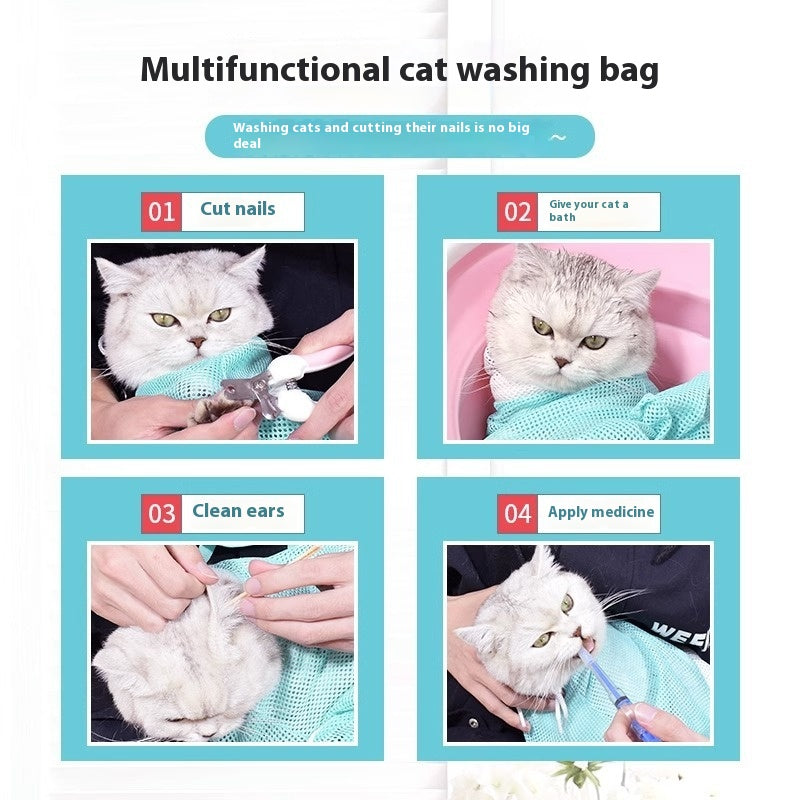 Detachable Cat Grooming Bag with Sponge and Tools