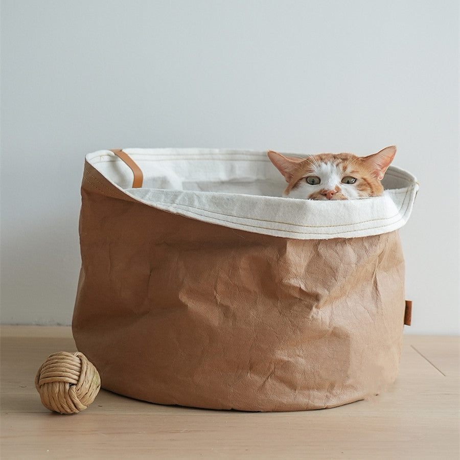 Washed Kraft Paper Pet Nest with Adjustable Height, for dogs and cats.