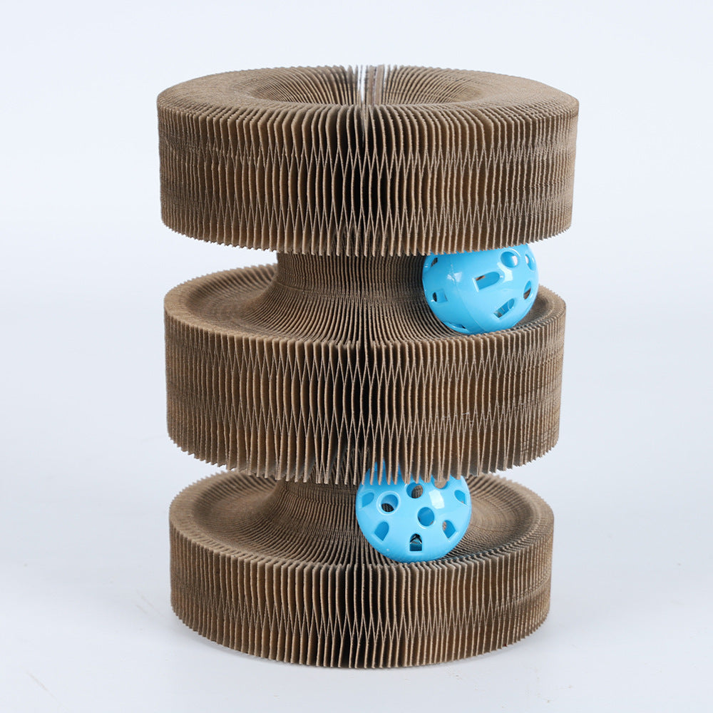 Magnetic Corrugated Paper Cat Scratcher with Track Ball, for cats.