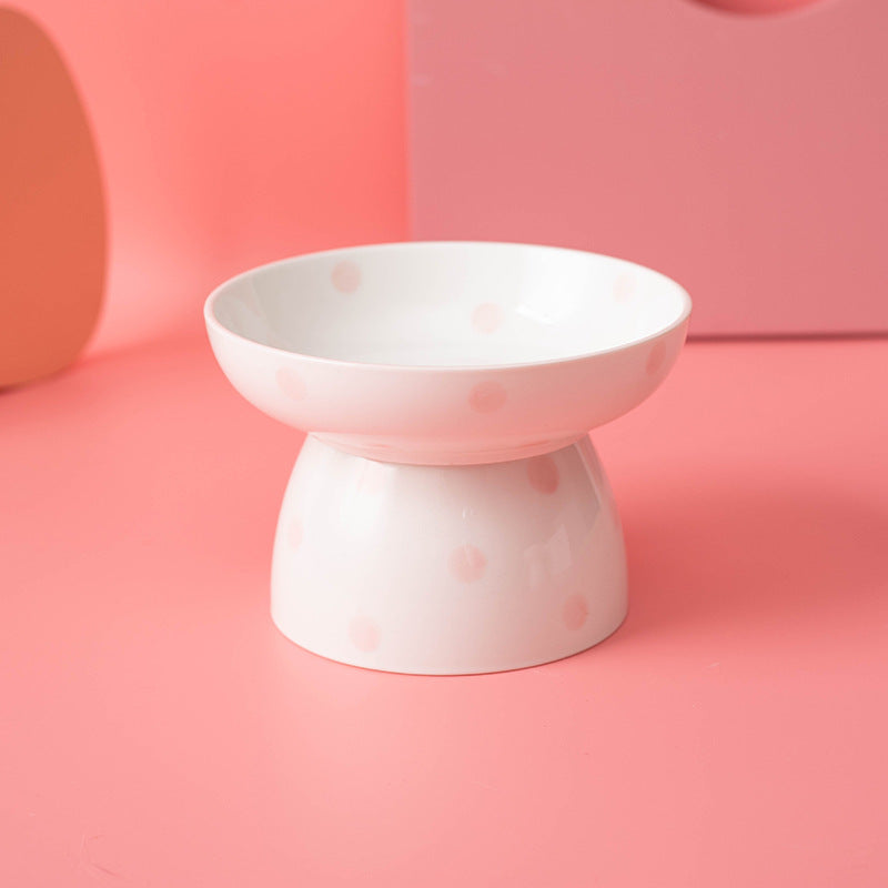 Raised Ceramic Cat Bowl with Polka Dot Design, for cats.