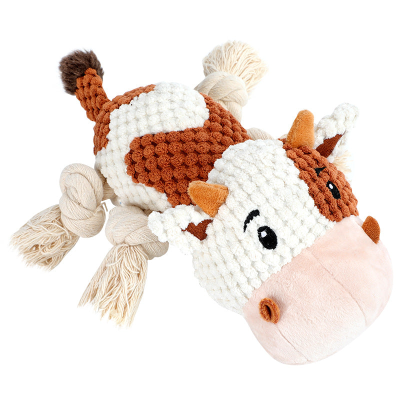 Plush Cow Dog Toy with Squeaker and Crinkle Ears, for dogs.