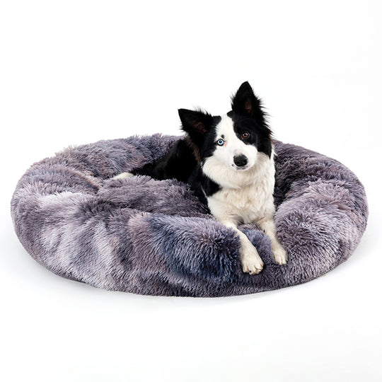 Fluffy Donut Dog Bed - Plush Bolster Pet Cushion for Nesting