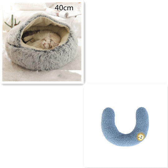 folded enclosed mode round pet bed as cat house nest